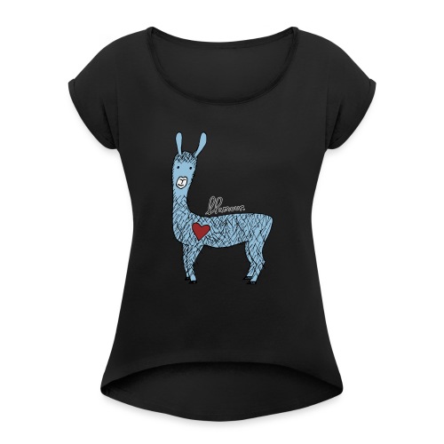 Cute llama - Women's Roll Cuff T-Shirt