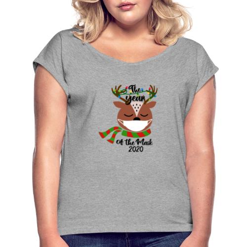 Year of the Mask Deer - Women's Roll Cuff T-Shirt