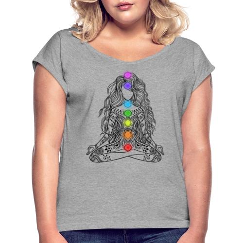 Mediation Girl & Chakras - Women's Roll Cuff T-Shirt