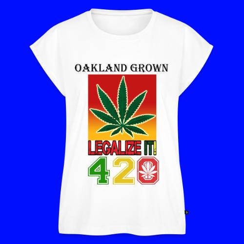 Screaming 420 Oakland Grown Weed Marijuana Design - Women's Premium Roll Up Sleeve T-Shirt