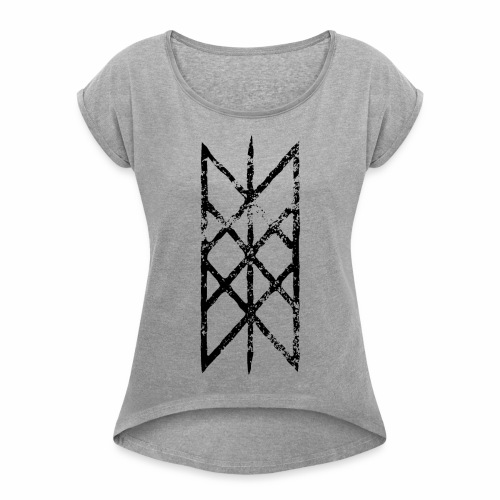 Net of Wyrd grid Skulds web Bindrune symbol - Women's Roll Cuff T-Shirt