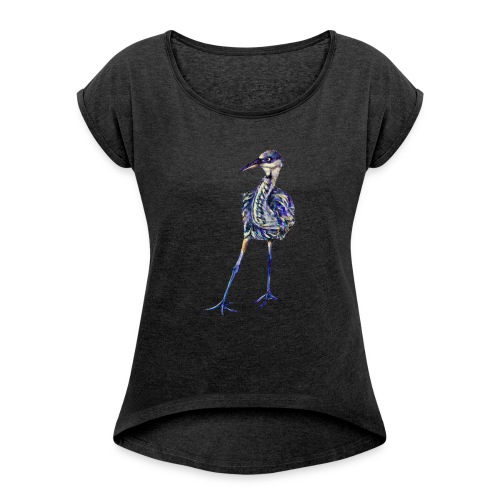 Blue heron - Women's Roll Cuff T-Shirt