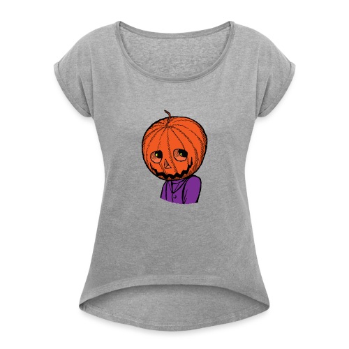 Pumpkin Head Halloween - Women's Roll Cuff T-Shirt