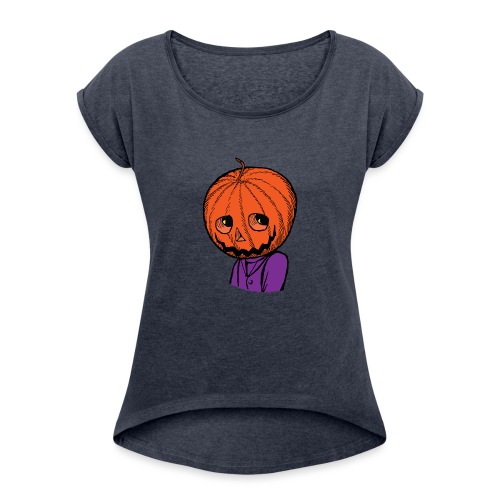 Pumpkin Head Halloween - Women's Roll Cuff T-Shirt