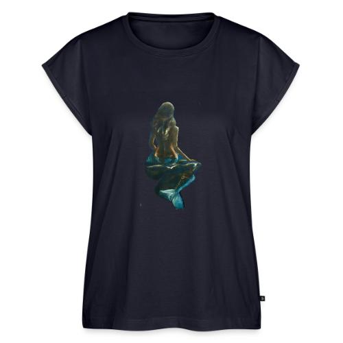 Midnight Mermaid on a rock - Women's Premium Roll Up Sleeve T-Shirt