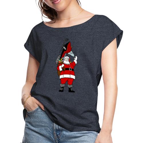 Snowmobile Present Santa - Women's Roll Cuff T-Shirt