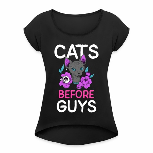 punk cats before guys heart anti valentines day - Women's Roll Cuff T-Shirt