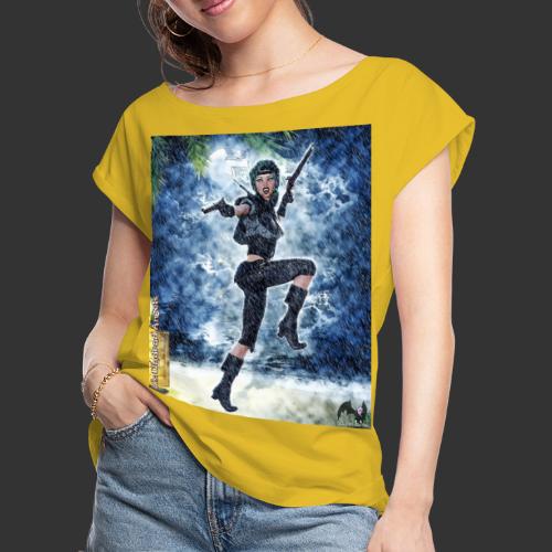 Undead Angel Vampire Pirate Lassie F001 - Women's Roll Cuff T-Shirt