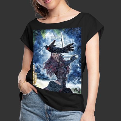 Undead Angel Vampire Pirate Captain Jacquotte F003 - Women's Roll Cuff T-Shirt