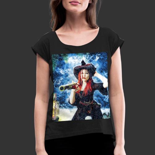 Undead Angel Vampire Pirate Captain Jacquotte F001 - Women's Roll Cuff T-Shirt