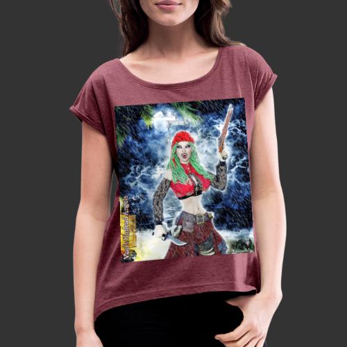 Undead Angel Vampire Pirate Jada F002 - Women's Roll Cuff T-Shirt