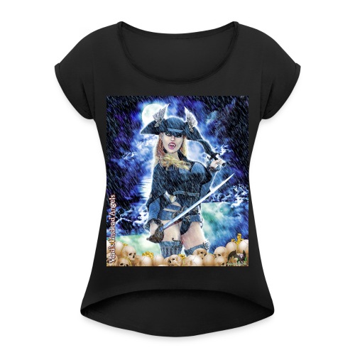 Undead Angel Vampire Pirate Rusila F006-NS - Women's Roll Cuff T-Shirt