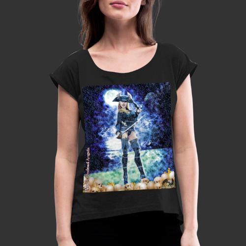 Undead Angel Vampire Pirate Rusila F005-NS - Women's Roll Cuff T-Shirt