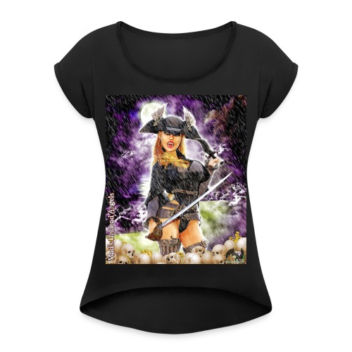 Undead Angel Vampire Pirate Rusila F006B-PH - Women's Roll Cuff T-Shirt