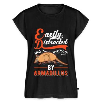 Easily Distracted By Armadillos Armadillo - Women's Premium Roll Up Sleeve T-Shirt - black - Front - AI Model Female 180 light (180cm)