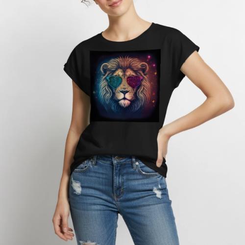 Jesus Lion of Judah wearing love glasses - Women's Premium Roll Up Sleeve T-Shirt