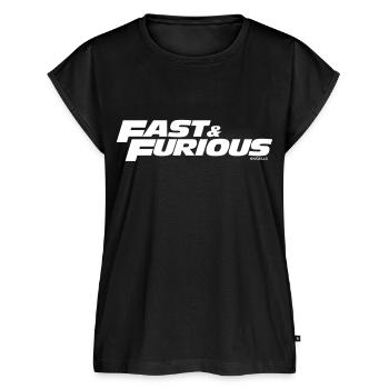 Fast and Furious Logo Classique Blanc - T-shirt Premium Femme à Manches Retroussables - noir - Devant - AI Model Female 180 light (180cm)