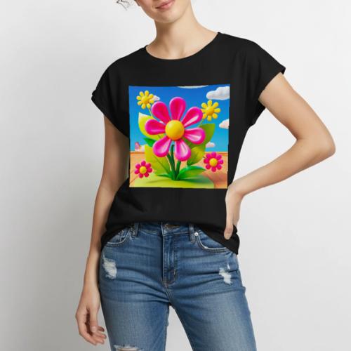 Pink Floral Peace | Sky & Nature Design - Women's Premium Roll Up Sleeve T-Shirt