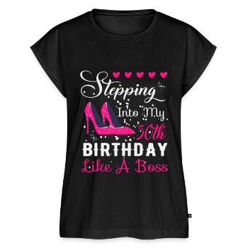 50th birthday - Women's Premium Roll Up Sleeve T-Shirt - black - Front - AI Model Female 180 light (180cm)