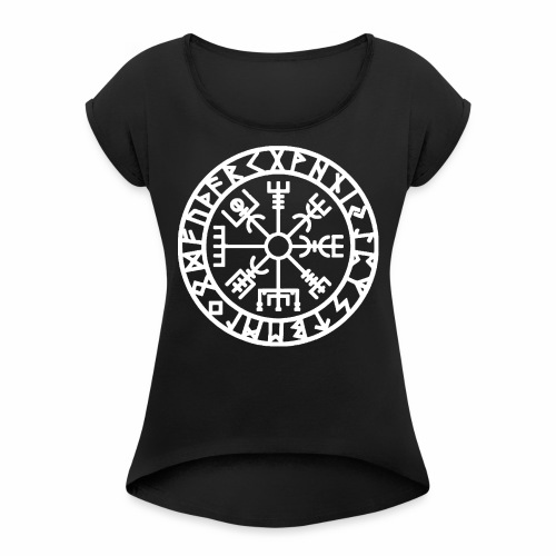 Viking Rune Vegvisir The Runic Compass - Women's Roll Cuff T-Shirt