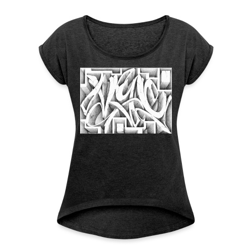 Kostya - B&W Design for New York Graffiti Logo - Women's Roll Cuff T-Shirt