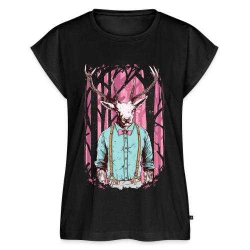 Fashion Deer with Bow Tie - Women's Premium Roll Up Sleeve T-Shirt