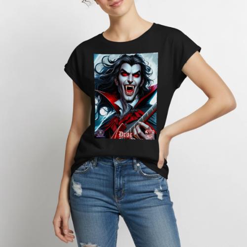 Monster Mosh 2024 Tour Drac on Guitar (D-001A) - Women's Premium Roll Up Sleeve T-Shirt