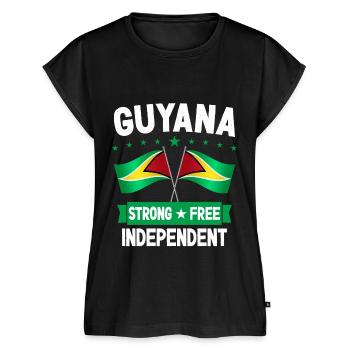 Guyana - Women's Premium Roll Up Sleeve T-Shirt - black - Front - AI Model Female 180 light (180cm)