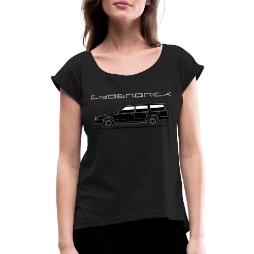 Cyberbrick Future Electric Wagon Black Outlines - Women's Roll Cuff T-Shirt
