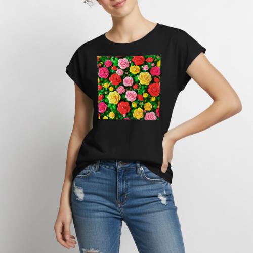 Floral print, colors in rose flowers, nature - Women's Premium Roll Up Sleeve T-Shirt