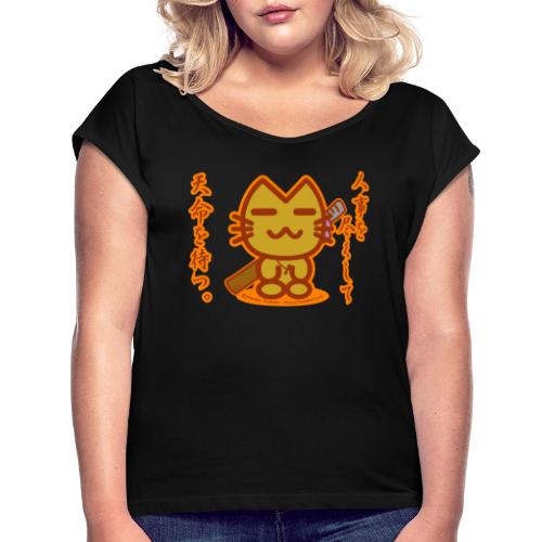 Samurai Cat - Women's Roll Cuff T-Shirt