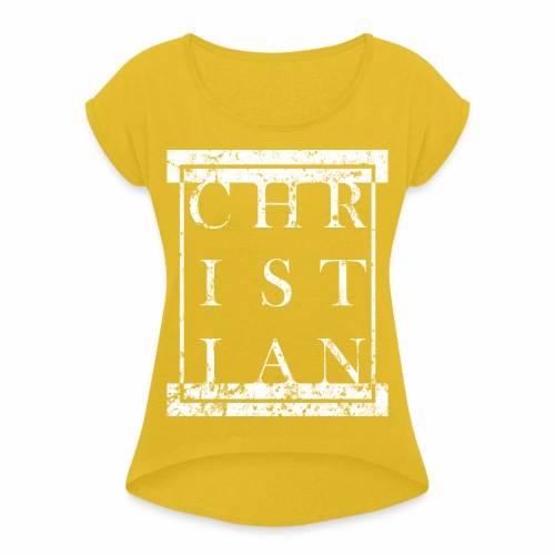 CHRISTIAN Religion - Grunge Block Box Gift Ideas - Women's Roll Cuff T-Shirt