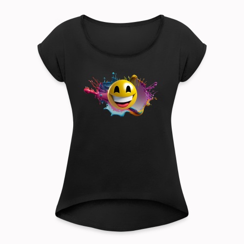 SMILE HARDER (MOODY SHIRTS) - Women's Roll Cuff T-Shirt