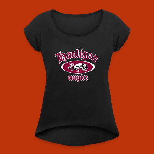 Hooligan Lion Burgundy - Women's Roll Cuff T-Shirt