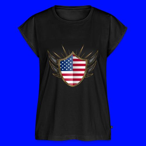 American Coat Of Arms With Golden Edge - Women's Premium Roll Up Sleeve T-Shirt