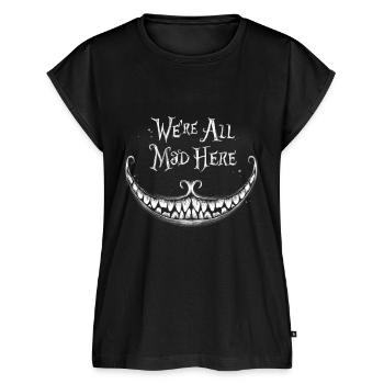 We Are All Mad Here - Women's Premium Roll Up Sleeve T-Shirt - black - Front - AI Model Female 180 light (180cm)
