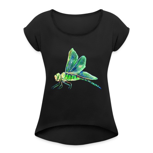 green dragonfly - Women's Roll Cuff T-Shirt