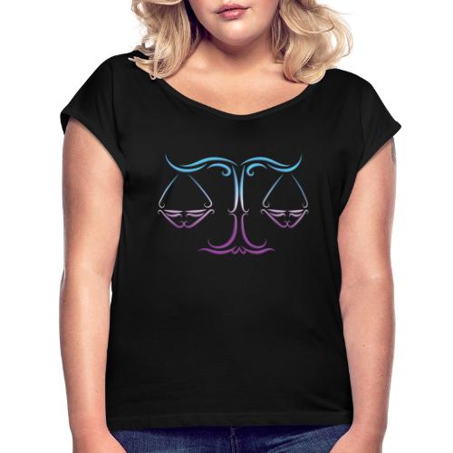 Libra Zodiac Scales of Justice Celtic Tribal - Women's Roll Cuff T-Shirt