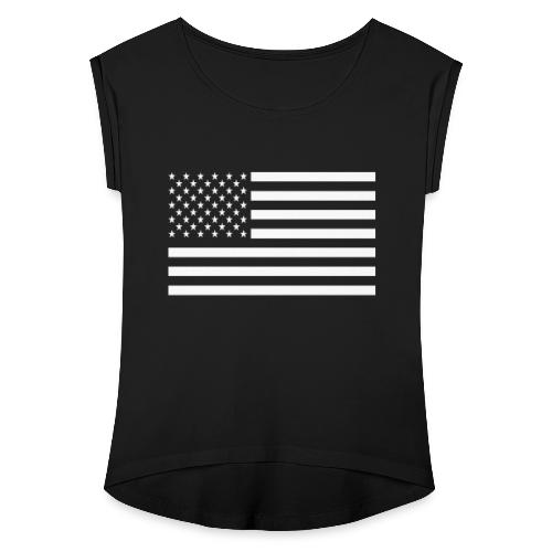 USA American Flag - Women's Roll Cuff T-Shirt