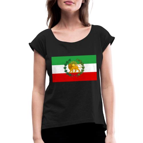 Flag of Iran Lion and Sun - Women's Roll Cuff T-Shirt
