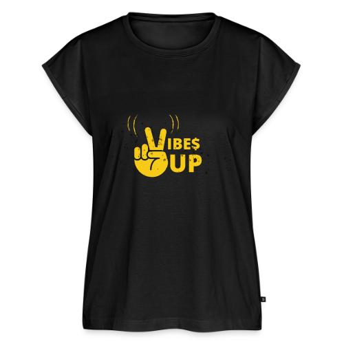 Vibrant Peace Vibes Up Design - Women's Premium Roll Up Sleeve T-Shirt