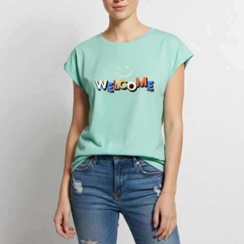 Smile and welcome design - Women's Premium Roll Up Sleeve T-Shirt