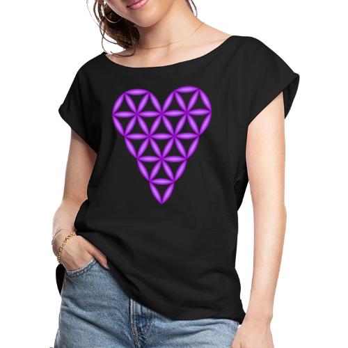 Heart of Life x 1, Purple, 3D - Transparent. - Women's Roll Cuff T-Shirt
