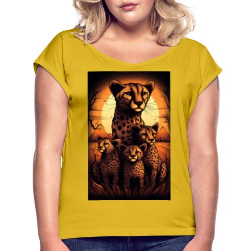 Cheetah Family #8 - Women's Roll Cuff T-Shirt