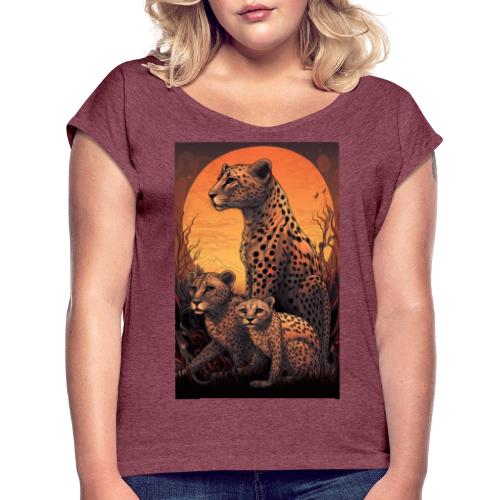 Cheetah Family #7 - Women's Roll Cuff T-Shirt