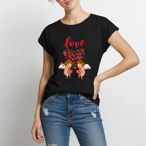 Cupid Love Designs, cupid love angel vibration. - Women's Premium Roll Up Sleeve T-Shirt