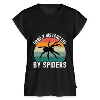 Easily Distracted By Spiders - Spider Design - Women's Premium Roll Up Sleeve T-Shirt - black - Front - AI Model Female 180 light (180cm)