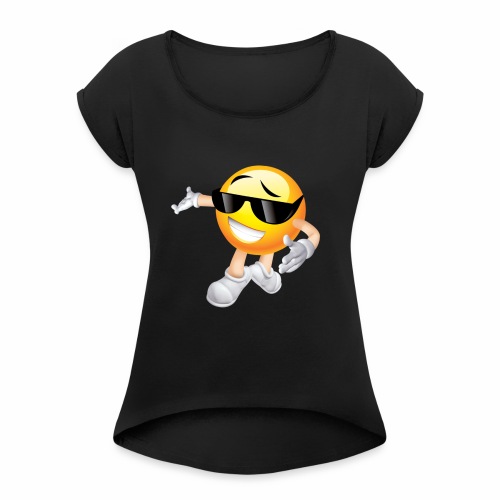 Cool Smiling Face with Sunglasses - Women's Roll Cuff T-Shirt