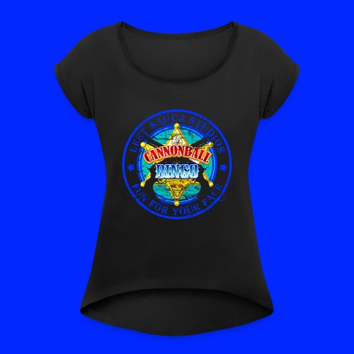 Vintage Cannonball Bingo Badge Blue - Women's Roll Cuff T-Shirt