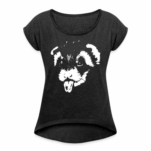 Sweet Cheeky Nimble Pet Head Stick Out Tongue Gift - Women's Roll Cuff T-Shirt
